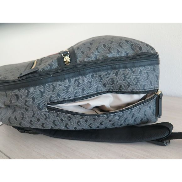 Skip Hop DECO Saffiano Diaper Backpack Black/Gray Vegan Leather Interweave Lines - Picture 8 of 11